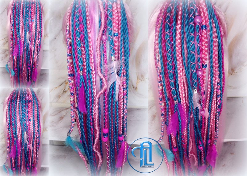Ponytail Hair Fall Extensions Pink Blue Elements Accents Feathers synthetic box braids hair scrunchie clip in Clip on Braids