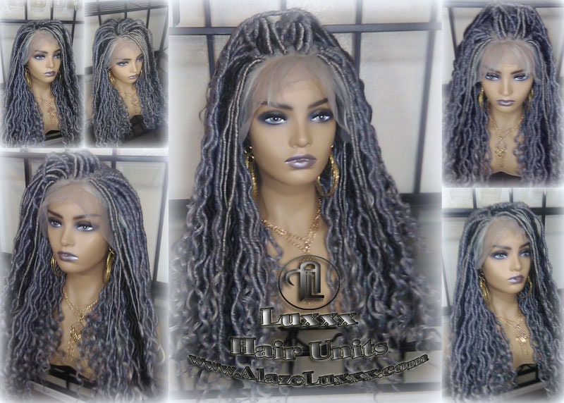 Lace Frontal w Baby Hairs Faux Locs Synthetic Goddess LONG Lace Salt N Pepper Closure w Baby Hairs Dread Wig Wavy Black  1b 51 Grey Gray
