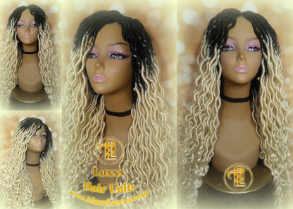 Gypsy Bohemian 613 Goddess Faux Dread Wig 1B Black Blonde Ombre Dark Roots Marley Dred Lock Platinum Braided Wig