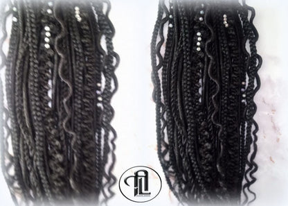 Black Single Ended SE 75 Piece Set Kit Goth Mixed Soft Witch Boho Dread Braid Hair Wraps Extensions Textured Natural Realistic