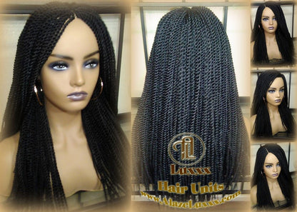 Long Straight Small Senegalese Twist Wig Black 1B Braided Twisted Wig Xpressions Braiding Hair Wig Black Wig Motown Tress Senegalese Twist