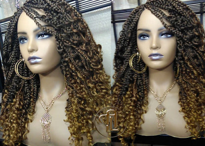 Box Braid Boho Short Curly Wig 14in Brown Auburn 30 27 Honey blonde Distressed Goddess Box Braids Loose Curly Hair