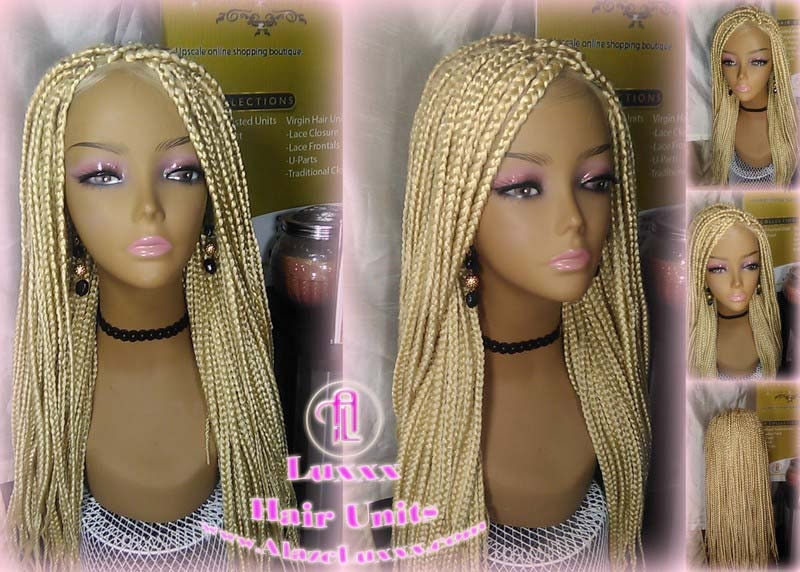 Blonde 613 Platinum Lace Baby Hair Box Braid Wig Unit Small Medium Straight Glueless! Braid Lace Wig Xpressions Hair