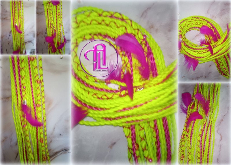 Ponytail Hair Fall Extensions Neon Green Slime Hot Pink Elements Accents Feathers synthetic senegalese twist braids hair scrunchie clip in