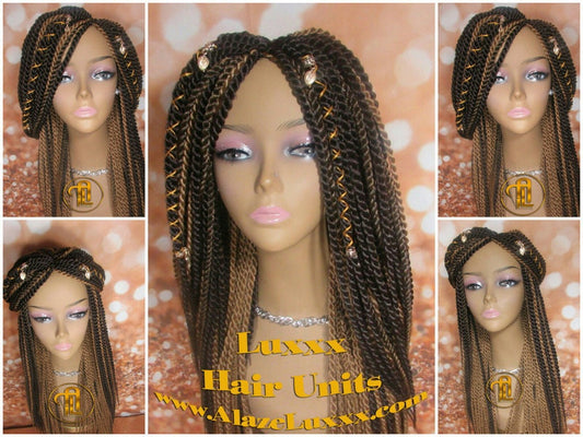 Straight Senegalese Twist Wig Unit! Medium Small Long Blonde Brown #4 #27 Crochet Twist Braided Wig 2tone honey blond hair charms wig maker