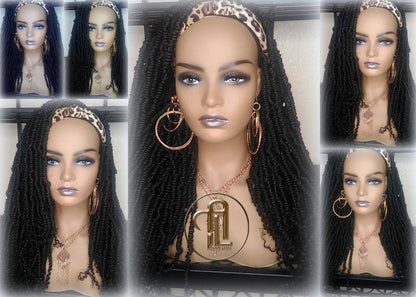 Headband Wig Long 20in Passion Twist Black 1B Mini Small Fluffy Irregular Bomb Spring Kinky Bohemian Boho Water Wave Hair twist hair