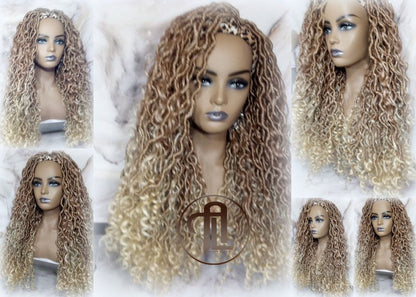 Headband Wig Blonde Mix 27 613 Boho Honey Blonde Goddess Faux Locs Gypsy Bohemian Boho Wig Blonde Marley Curly Waterfall Hair Braided Wig
