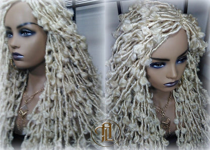 Butterfly Locs Platinum Blonde 613 Braided Wig Large Long  Boho Wig Blonde #613  Messy Hair Wig Distressed Butterfly Locs Ready to ship