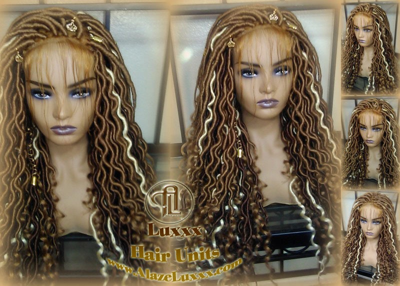 Honey Platinum Blonde Goddess Faux Gypsy Bohemian Boho  Loc Wig Blonde #613 #27 Wavy  Lace Closure DE SE Dred  Blonde Crochet Braided Wigs
