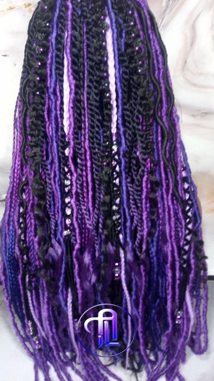 Full Lace Braid Dread Wig Black Purple Ombre Lavendar Goddess Faux Loc Wig Mermaid long rainbow boho bohemian braids wig