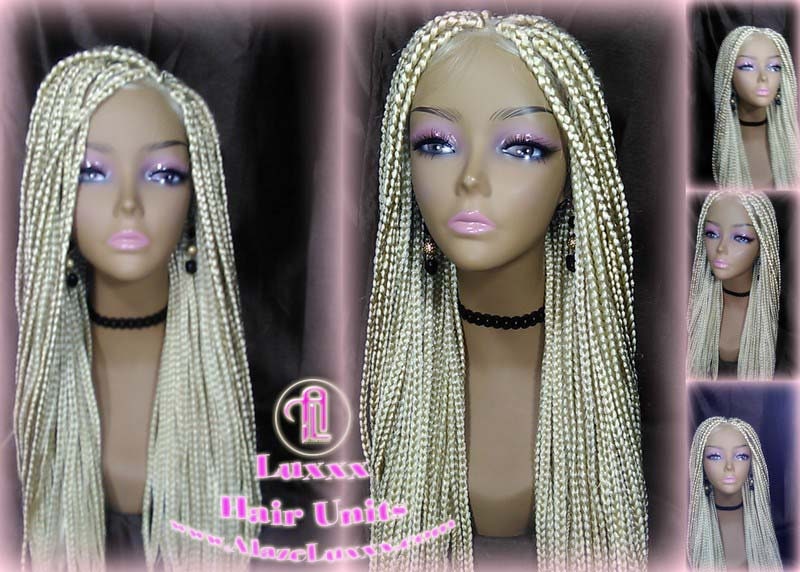 Box Braid Wig Blonde 613 Platinum Lace Baby Hair Unit Small Medium Straight Glueless! Braid Lace Wig Xpressions Hair