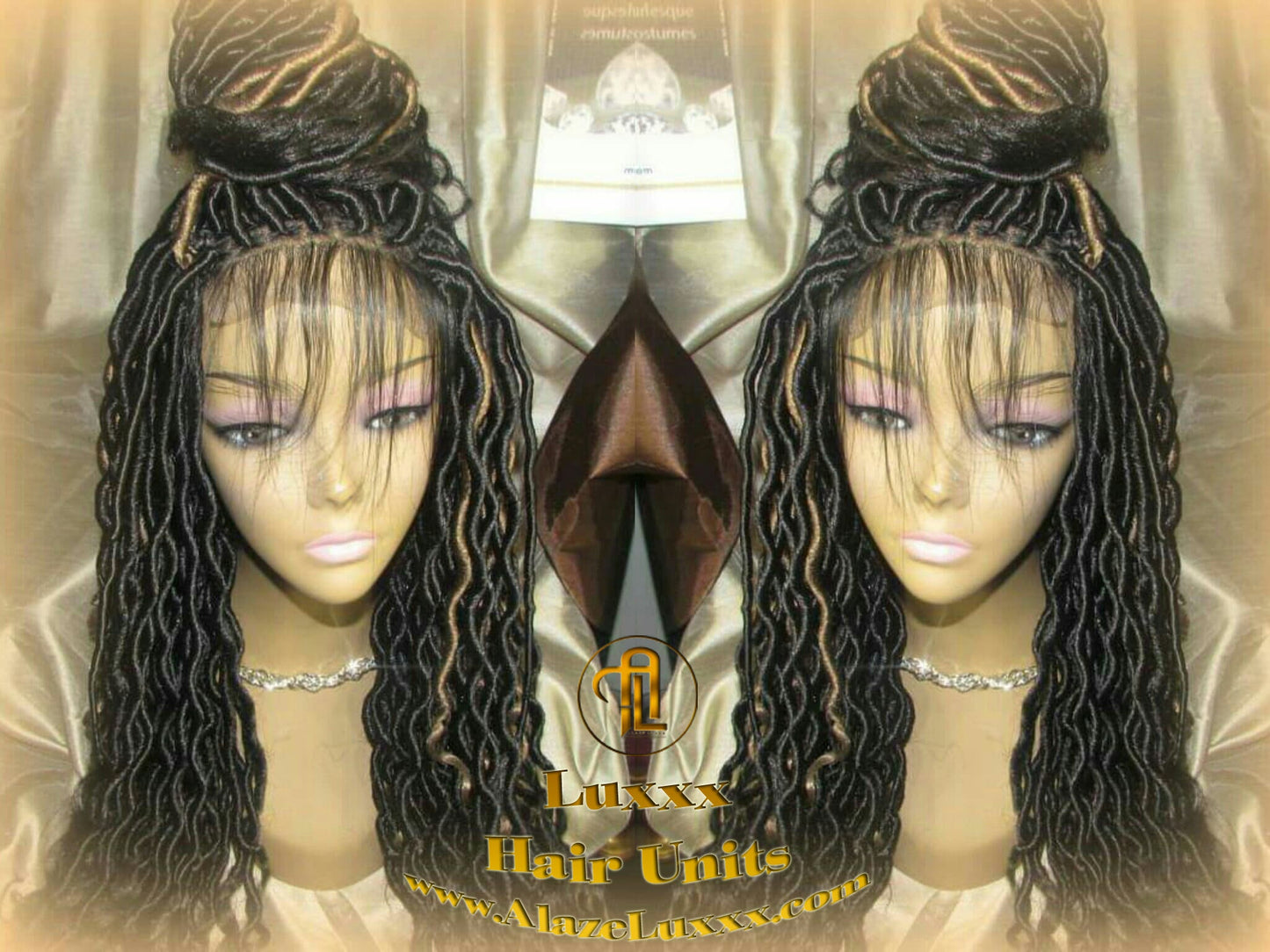Faux Locs Synthetic Goddess LONG 4x4 Lace Closure w Baby Hairs Dread Wig Wavy Black Dreads Honey Blonde 27 Carnival Cosplay Rave Raver TREND