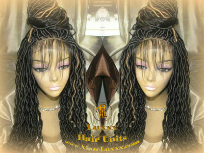Faux Locs Synthetic Goddess LONG 4x4 Lace Closure w Baby Hairs Dread Wig Wavy Black Dreads Honey Blonde 27 Carnival Cosplay Rave Raver TREND