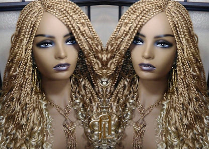 Box Braid Boho Short Curly Wig 14' in Blonde 27 613 Mix Ombre Balayage Honey Blonde Platinum Wig for Black White Women Alopecia