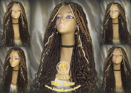 Long Wavy Goddess Faux Locs Honey Platinum Blonde 613 27 Brown Gypsy Bohemian Boho Dread DE SE Dred Lock Braided Wigs Festival Hair Distress