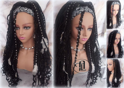 Black 1B Headband Wig Braids Dreads Mix Set Twist Soft Crochet Boho Dread Braid Set Bohemian extensions Goddess Faux Locs Partial Dreads Wig