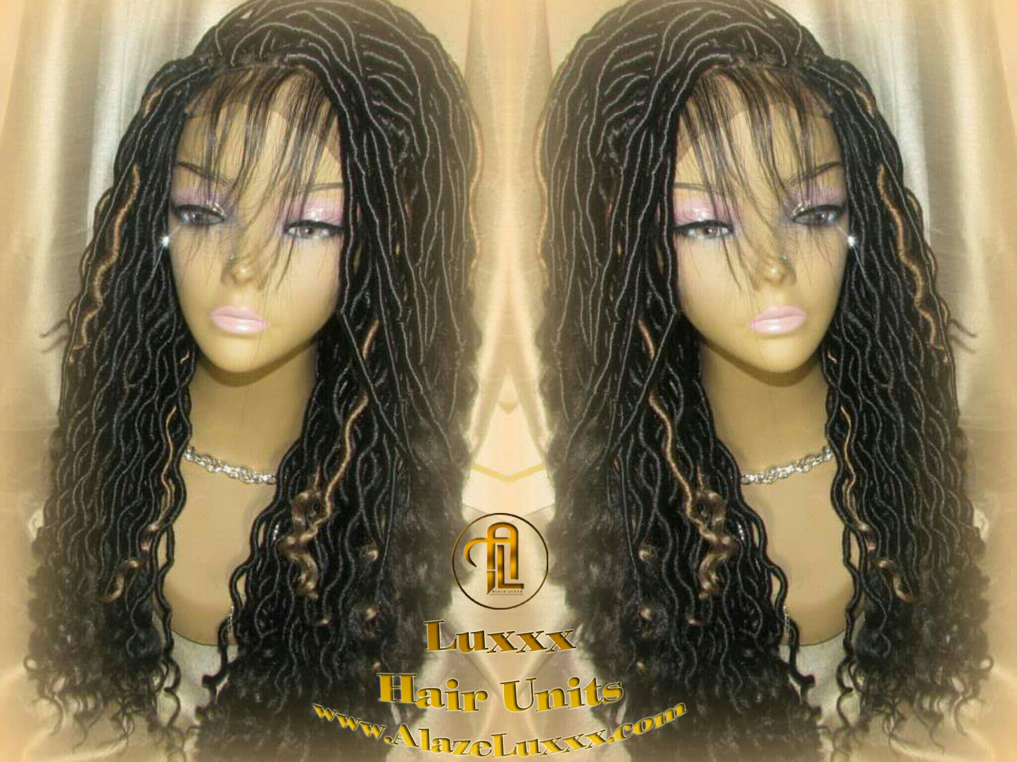 Faux Loc Wig 4x4 Lace Closure w Baby Hairs Dread Wig Wavy Black Dreads Honey Blonde 27 Synthetic Nu Goth Marley Dred Lock Bohemian Goddess