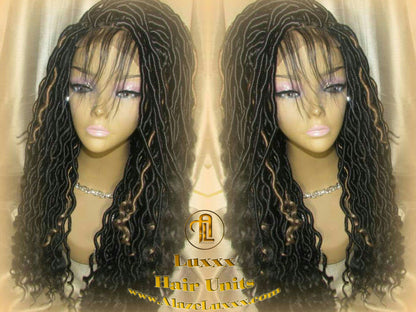 Faux Loc Wig 4x4 Lace Closure w Baby Hairs Dread Wig Wavy Black Dreads Honey Blonde 27 Synthetic Nu Goth Marley Dred Lock Bohemian Goddess
