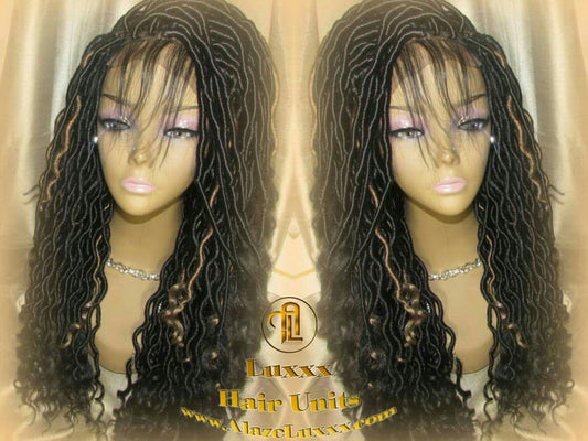 Faux Loc Wig 4x4 Lace Closure w Baby Hairs Dread Wig Wavy Black Dreads Honey Blonde 27 Synthetic Nu Goth Marley Dred Lock Bohemian Goddess