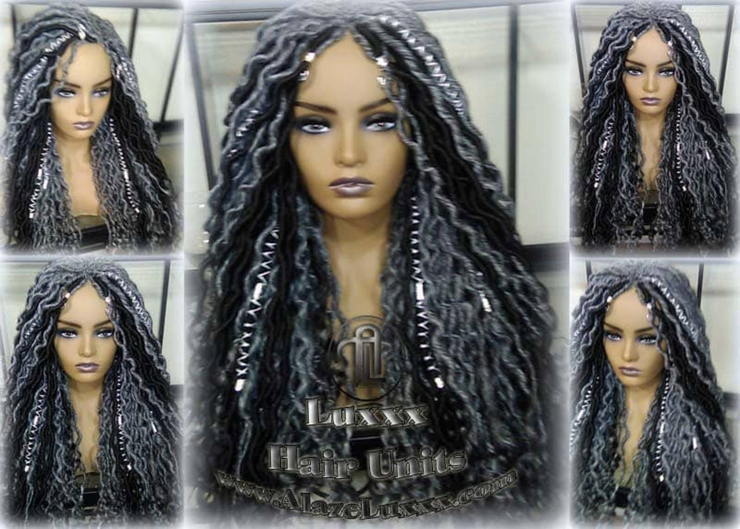 Goddess Faux Dread Locs Salt N Pepper 44 51 Gypsy Boho Silver Black 1B Grey Gray Platinum Storm Wig Unit Wavy Ready to ship