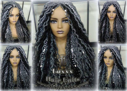 Goddess Faux Dread Locs Salt N Pepper 44 51 Gypsy Boho Silver Black 1B Grey Gray Platinum Storm Wig Unit Wavy Ready to ship