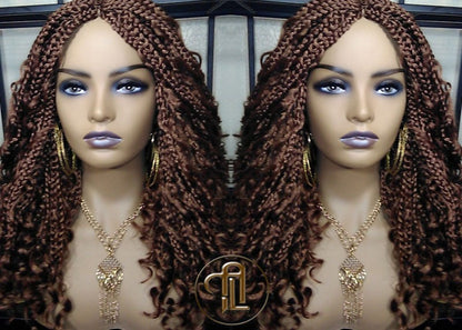 Box Braid Boho Short Curly Wig 14in Brown Auburn 30 Distressed Goddess Box Braids Loose Curly Hair SAME DAY SHIPPING - Ready to Ship