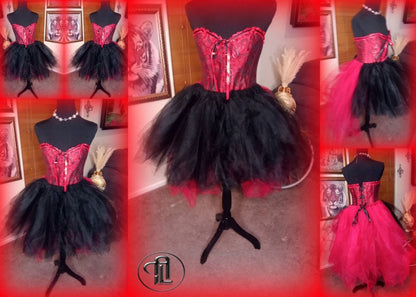 Red Black Dress Tulle Mesh Skirt Corset Outfit Hi Low Layered Skirt Prom Anniversary Sweet16 Sexy Bodycon Costume Adult Birthday Party Dress