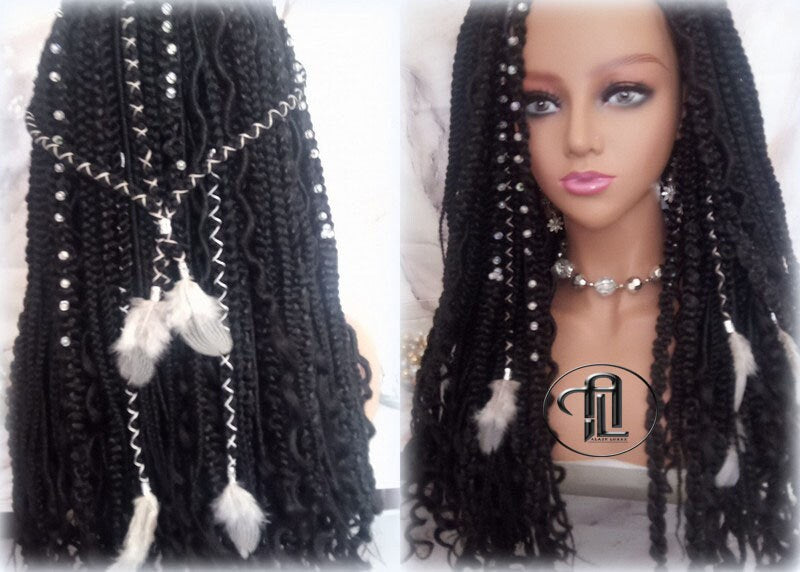 Black 1B Headband Wig Braids Dreads Mix Set Twist Soft Crochet Boho Dread Braid Set Bohemian extensions Goddess Faux Locs Partial Dreads Wig
