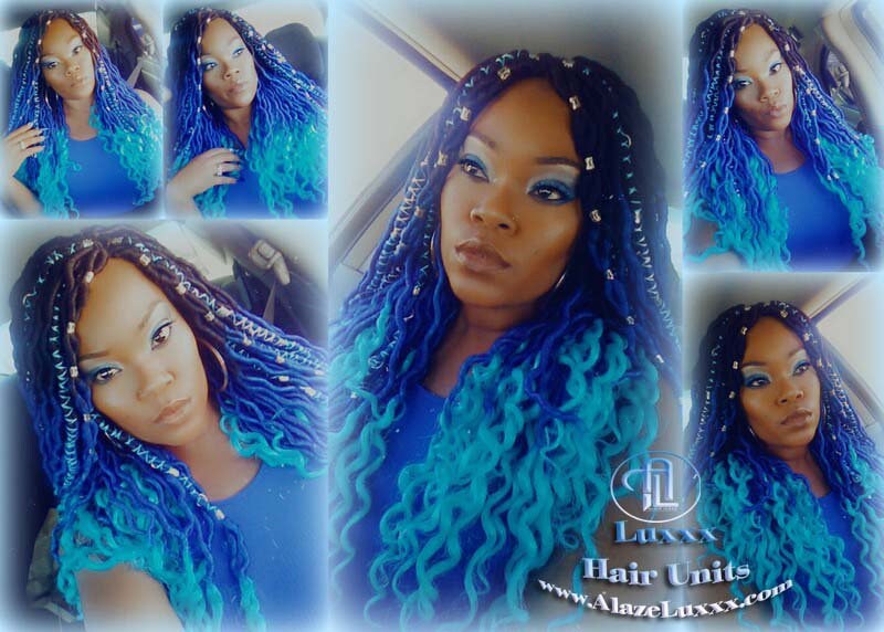 Goddess Faux Locs Blue Ombre curly long wig synthetic dreads crochet braids Mermaid Hair Blue Braid Wig Hair