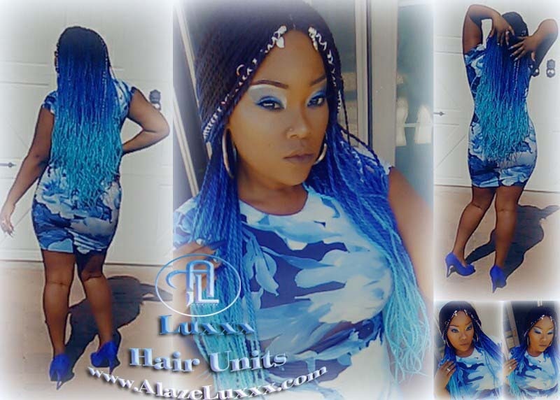 Senegalese Twist Braid Wig Blue Ombre Small Long Micro Braids Royal Baby Sky Blue  Unicorn Mermaid Wig Sale Alopecia Blue Braids