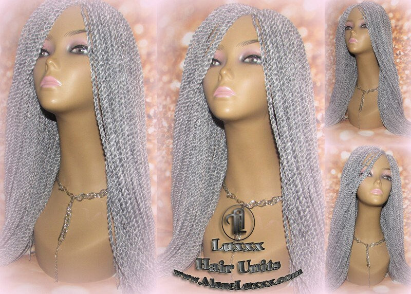 Salt Papper Senegalese Twist Wig Grey Silver Braids Long Straight Small Storm Twist Braided Wigs Twisted Braiding Hair Platinum Braids
