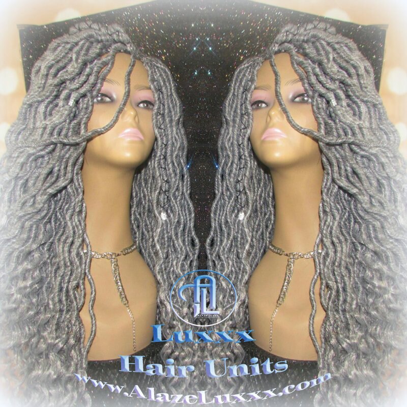 Storm Silver Grey Gray 44 51 Platinum Metallic Chrome Hair Gypsy Bohemian Boho Goddess Faux Dread Locs Wig Wavy Dred  Coplay Lock Crochet