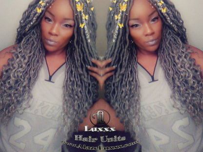 Silver Storm Hair Grey Gray 44 51 Platinum Festival Hair Braids Gypsy Passion Twist Goddess Faux Dread Locs Wig Unit Cosplay Crochet Braids