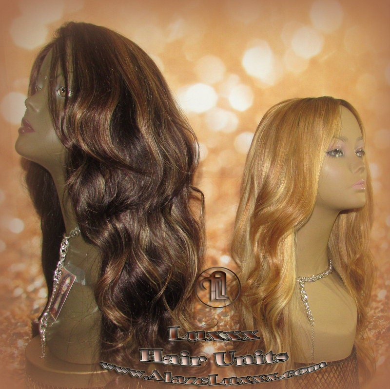 Virgin Hair Wig Brown Blonde Highlights Lace Front Straight Layered Cancer Wig, Alopecia Areata, Alopecia Universalis, Alopecia Totalis Wigs