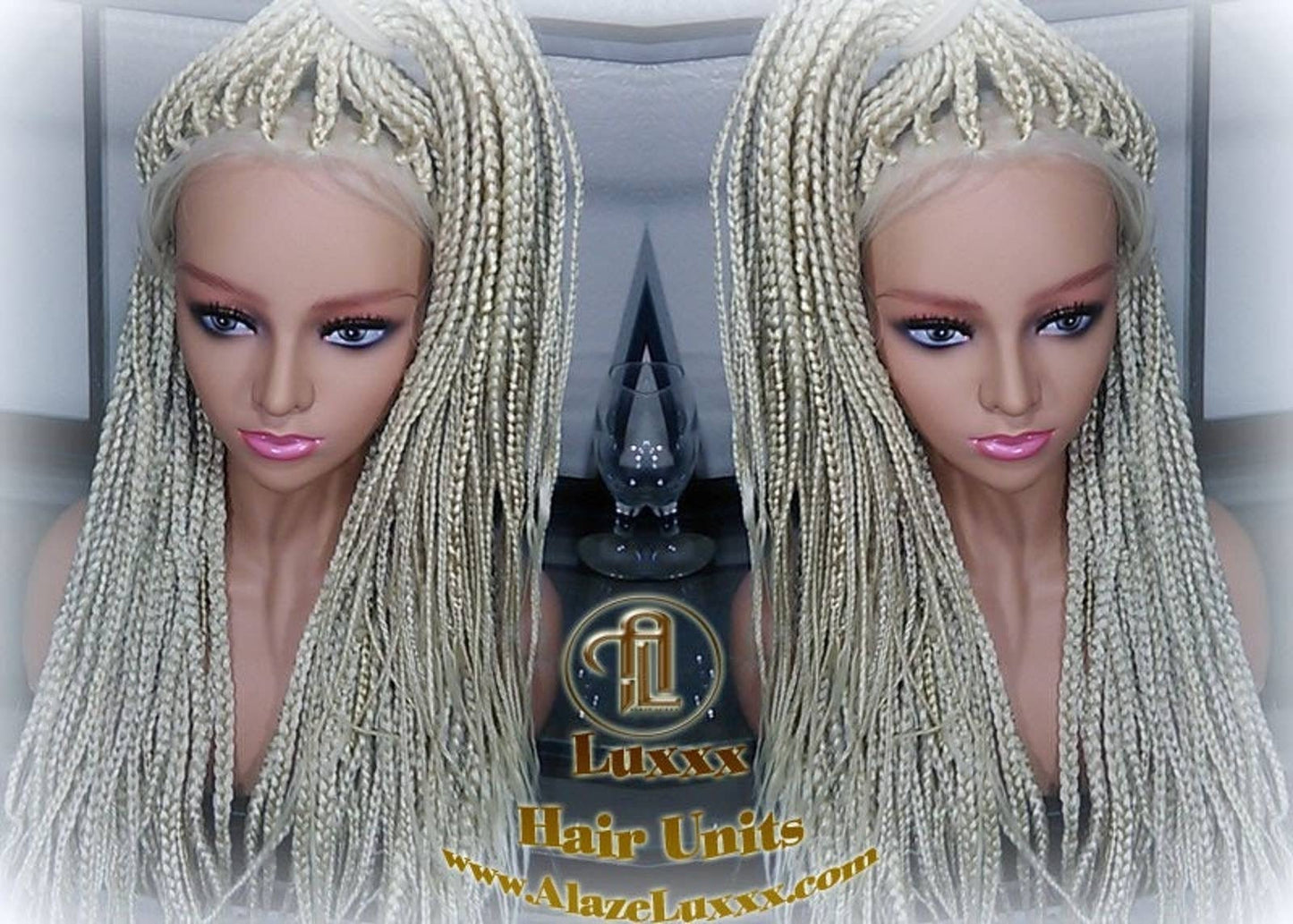 Plaitnum Blonde 613 Box Braid Wig Ombre Balayage White Blonde Platinum Lace Baby Hair Unit Small Medium Straight Glueless! Braid Lace Wig