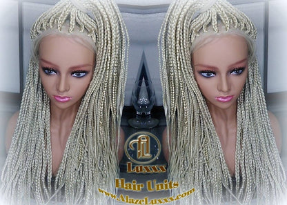 Plaitnum Blonde 613 Box Braid Wig Ombre Balayage White Blonde Platinum Lace Baby Hair Unit Small Medium Straight Glueless! Braid Lace Wig