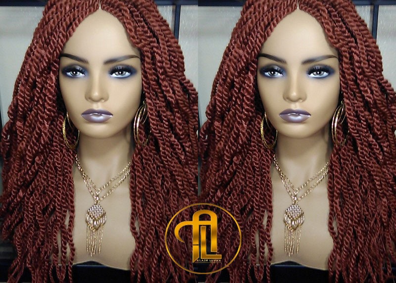 Senegalese Twist Wig Auburn 350 Reddish  Long Wavy Curly  Braids Long Straight Medium Twist Braids woc wig Burnt Orange Ready to ship