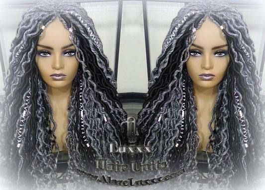Goddess Faux Dread Locs Salt N Pepper 44 51 Gypsy Boho Silver Black 1B Grey Gray Platinum Storm Wig Unit Wavy Ready to ship