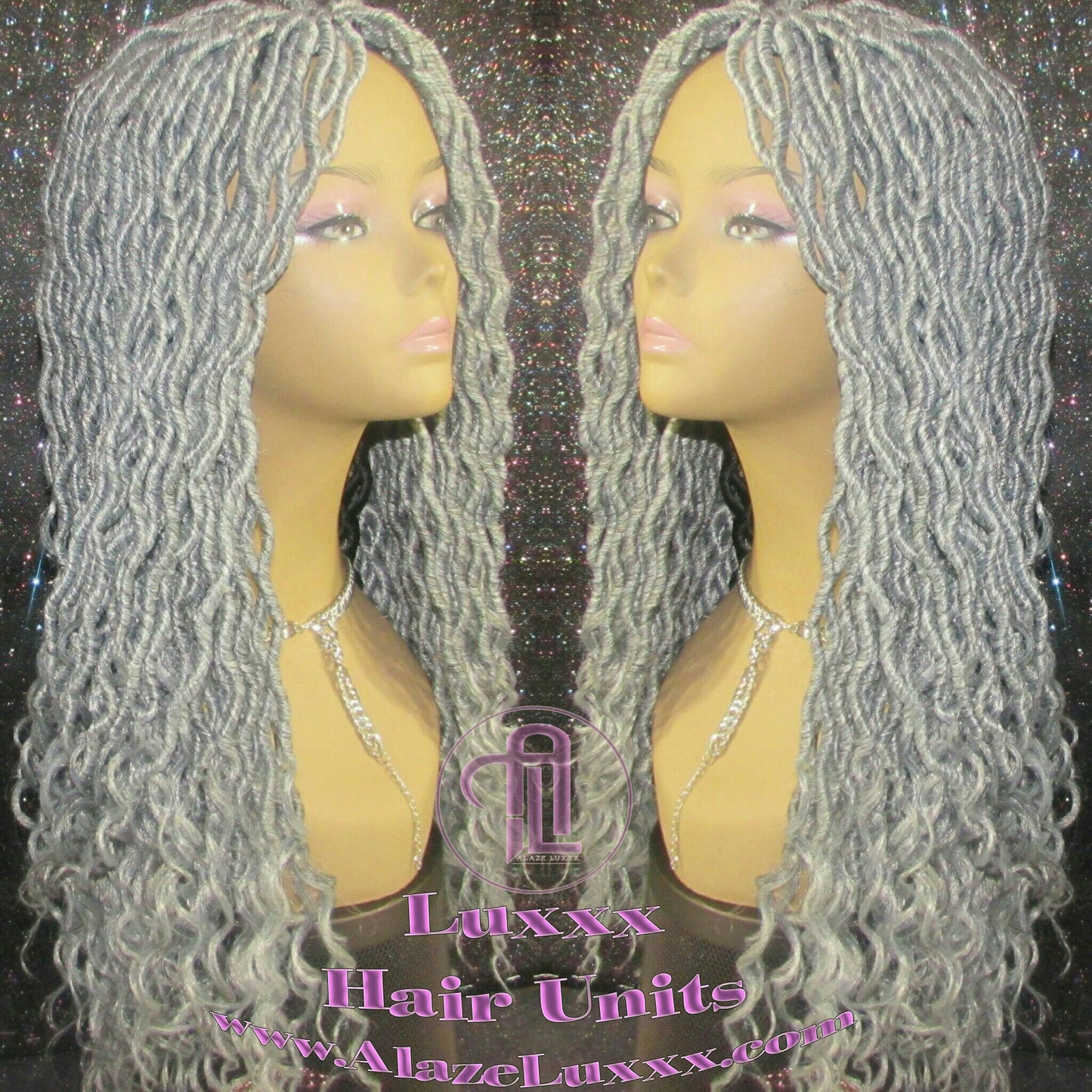 Storm Silver Grey Gray 44 51 Platinum Storm Gypsy Bohemian Boho Goddess Faux Dread Locs Wig Unit Wavy Dred  Coplay Lock Crochet Costume Hair