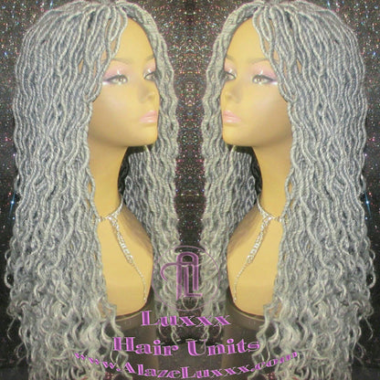 Storm Silver Grey Gray 44 51 Platinum Storm Gypsy Bohemian Boho Goddess Faux Dread Locs Wig Unit Wavy Dred  Coplay Lock Crochet Costume Hair
