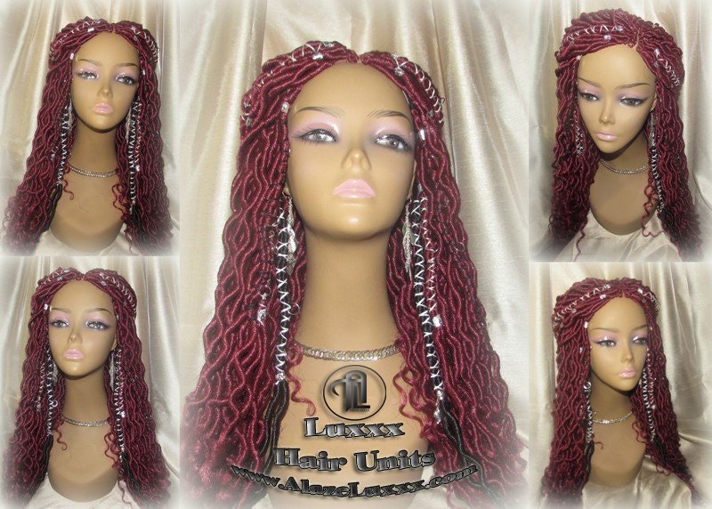 Rich Red Black Goddess Faux Loc Braided Wig Gypsy Bohemian Boho Dread DE SE Dred Lock Crochet Braided Wig Costume Carnival Festival Hair wig