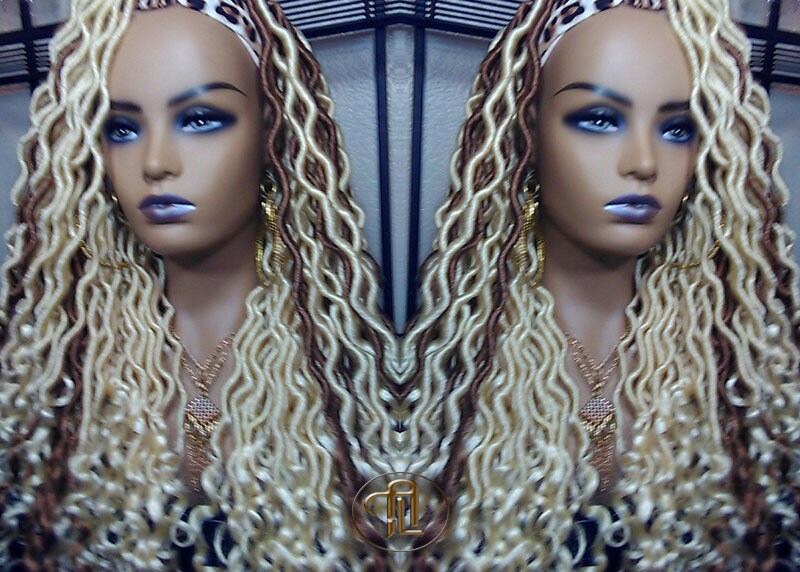 Headband Wig Blonde 613  27 Platinum Honey Blonde Goddess Faux Loc Gypsy Bohemian Boho Wig Blonde Wavy Waterfall Hair Crochet Braided Wig