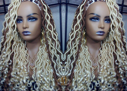 Headband Wig Blonde 613  27 Platinum Honey Blonde Goddess Faux Loc Gypsy Bohemian Boho Wig Blonde Wavy Waterfall Hair Crochet Braided Wig