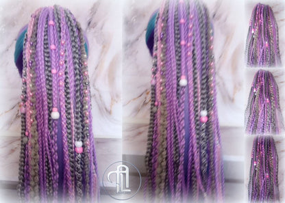 Ponytail Hair Fall Extensions Purple Pink Grey Elements Accents Feathers synthetic box braids hair scrunchie clip in Clip on Braids