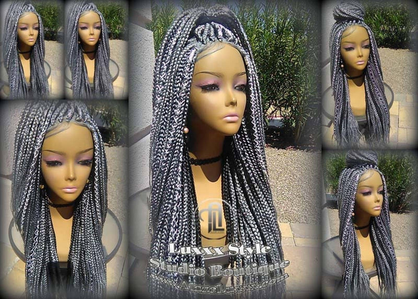 Grey Gray Silver Lace Baby Hair Box Braid 44 51 Wig Storm Long Medium Straight Glueless! Braid Lace Wig Pre Stretched Braiding Hair