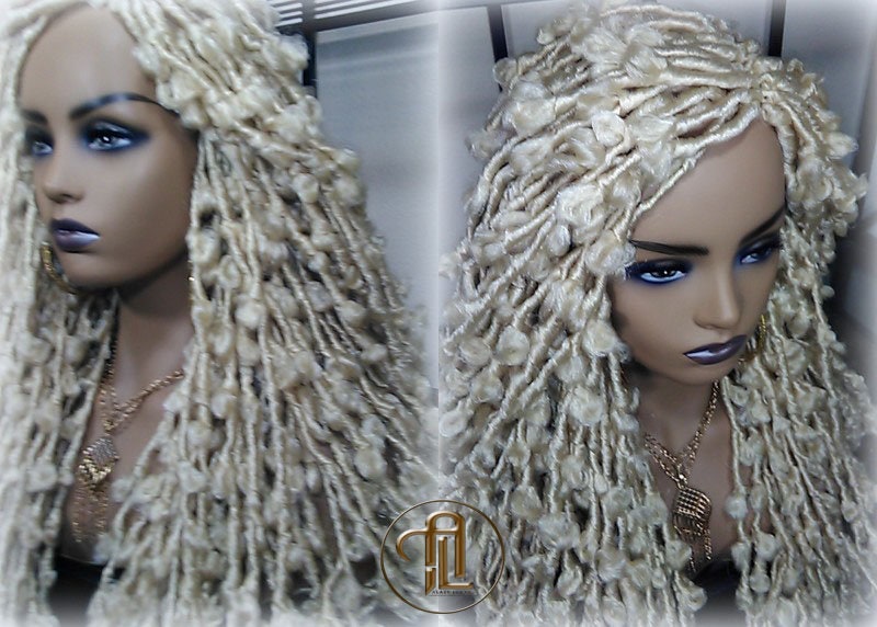 Butterfly Locs Platinum Blonde 613 Braided Wig Large Long Gypsy Bohemian Boho Wig Blonde #613  Messy Hair Wig Distressed Butterfly Locs