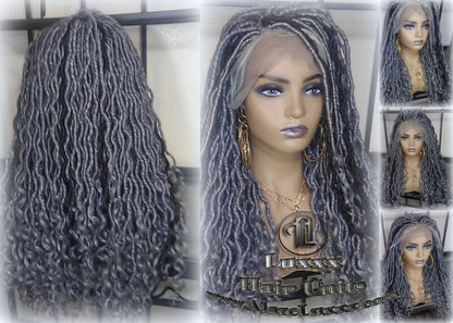 Lace Frontal w Baby Hairs Faux Locs Synthetic Goddess LONG Lace Salt N Pepper Closure w Baby Hairs Dread Wig Wavy Black  1b 51 Grey Gray