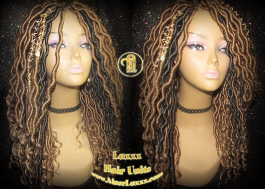 Wavy Goddess Faux Locs Blonde Honey 27 Brown Hair Gypsy Bohemian Boho Dread Loc 27 DE SE Dred Lock  Braided Wigs Carnival Festival Hair