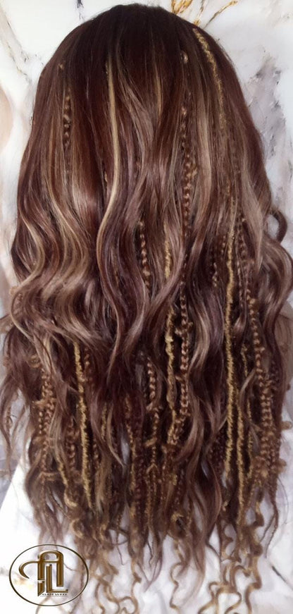 Full Wig Dread Braid Bangs Twist Soft Crochet Boho Synthetic Dread Braid Bohemian Dark Root Ombre Brown Blonde Long Wavy Curly Balayage Wig