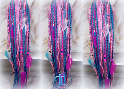Ponytail Hair Fall Extensions Pink Blue Elements Accents Feathers synthetic box braids hair scrunchie clip in Clip on Braids